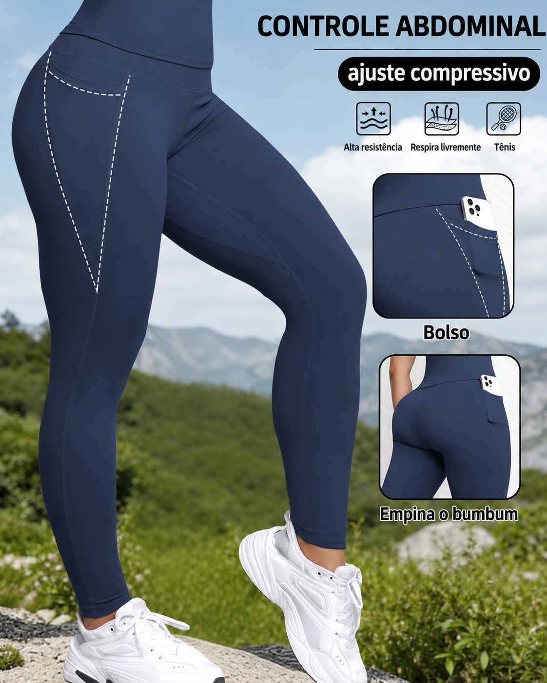 Leggings esportivas super macias com bolsos