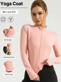 Jaqueta fitness feminina, blusa justa de secagem rápida, edição outono 2026, manga comprida com gola alta e proteção solar, ideal para Pilates e esportes.