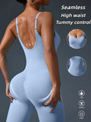 Macacão esportivo Fitness sem costura, cor sólida, sexy, com decote nas costas, justo ao corpo, ideal para exercícios, academia e atividades físicas.