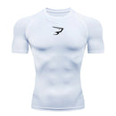 Camiseta de compressão masculina para corrida, manga curta, esportiva, para academia, fitness, agasalho masculino para corrida, camisa esportiva.