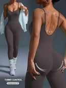 Macacão esportivo Fitness sem costura, cor sólida, sexy, com decote nas costas, justo ao corpo, ideal para exercícios, academia e atividades físicas.
