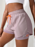 Shorts fitness femininos de cintura alta com controle elástico de proximidade, shorts de corrida, imitação de calça de duas peças
