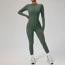 Macacão feminino SOISOU com zíper, secagem rápida, roupa esportiva para academia, ioga, conjunto de treino em nylon e elastano.