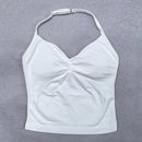 Top esportivo ajustável com alças finas, top feminino sem costas para academia, top de ioga, roupa de ginástica sem mangas, top regata.