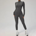 Macacão feminino SOISOU com zíper, secagem rápida, roupa esportiva para academia, ioga, conjunto de treino em nylon e elastano.