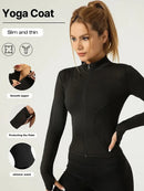 Jaqueta fitness feminina, blusa justa de secagem rápida, edição outono 2026, manga comprida com gola alta e proteção solar, ideal para Pilates e esportes.