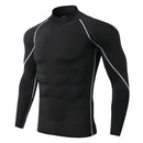 Camiseta esportiva masculina de secagem rápida para musculação e corrida, manga longa, compressão, para academia, justa e resistente ao sol.
