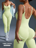 Macacão esportivo Fitness sem costura, cor sólida, sexy, com decote nas costas, justo ao corpo, ideal para exercícios, academia e atividades físicas.