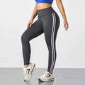 Calça legging esportiva casual de uma peça com listra lateral, cintura alta, elasticidade em 4 direções, respirável, para corrida, treino e ioga. Ideal para mulheres.