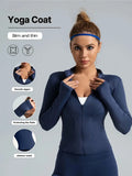 Jaqueta fitness feminina, blusa justa de secagem rápida, edição outono 2026, manga comprida com gola alta e proteção solar, ideal para Pilates e esportes.
