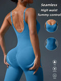 Macacão esportivo Fitness sem costura, cor sólida, sexy, com decote nas costas, justo ao corpo, ideal para exercícios, academia e atividades físicas.