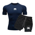 Conjunto de compressão masculino para fitness e atividades físicas - Conjunto de shorts de manga curta com estampa de anime, secagem rápida e camada dupla para o verão. Ideal para corrida e exercícios.