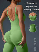 Macacão esportivo Fitness sem costura, cor sólida, sexy, com decote nas costas, justo ao corpo, ideal para exercícios, academia e atividades físicas.