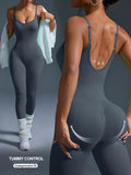 Macacão esportivo Fitness sem costura, cor sólida, sexy, com decote nas costas, justo ao corpo, ideal para exercícios, academia e atividades físicas.