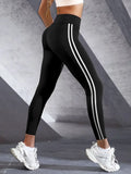 Leggings elásticas de cintura alta para mulheres, primavera e outono, finas, com tira dupla, justas, para corrida e esportes.