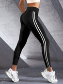 Leggings elásticas de cintura alta para mulheres, primavera e outono, finas, com tira dupla, justas, para corrida e esportes.