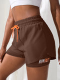 Shorts fitness femininos de cintura alta com controle elástico de proximidade, shorts de corrida, imitação de calça de duas peças