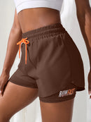 Shorts fitness femininos de cintura alta com controle elástico de proximidade, shorts de corrida, imitação de calça de duas peças