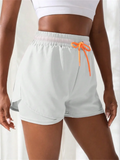 Shorts fitness femininos de cintura alta com controle elástico de proximidade, shorts de corrida, imitação de calça de duas peças