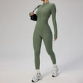 Macacão feminino SOISOU com zíper, secagem rápida, roupa esportiva para academia, ioga, conjunto de treino em nylon e elastano.