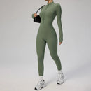 Macacão feminino SOISOU com zíper, secagem rápida, roupa esportiva para academia, ioga, conjunto de treino em nylon e elastano.