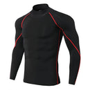 Camiseta esportiva masculina de secagem rápida para musculação e corrida, manga longa, compressão, para academia, justa e resistente ao sol.