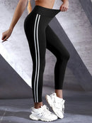 Leggings elásticas de cintura alta para mulheres, primavera e outono, finas, com tira dupla, justas, para corrida e esportes.