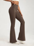 Calça boca de sino feminina de cintura alta, modeladora de cintura, que levanta o quadril, ideal para exercícios, fitness e atividades ao ar livre, como corrida e ioga.