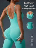 Macacão esportivo Fitness sem costura, cor sólida, sexy, com decote nas costas, justo ao corpo, ideal para exercícios, academia e atividades físicas.