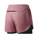 Calções de corrida masculinos de secagem rápida, pretos, com dupla camada, ideais para treino, musculação e exercícios.