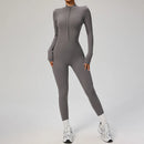 Macacão feminino SOISOU com zíper, secagem rápida, roupa esportiva para academia, ioga, conjunto de treino em nylon e elastano.