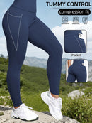 Leggings esportivas super macias com bolsos para mulheres, cintura alta, para treino, ioga, corrida, academia e fitness.