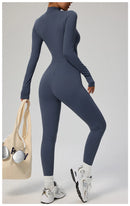 Macacão feminino SOISOU com zíper, secagem rápida, roupa esportiva para academia, ioga, conjunto de treino em nylon e elastano.