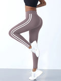 Calça legging esportiva casual de uma peça com listra lateral, cintura alta, elasticidade em 4 direções, respirável, para corrida, treino e ioga. Ideal para mulheres.