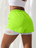 Shorts fitness femininos de cintura alta com controle elástico de proximidade, shorts de corrida, imitação de calça de duas peças