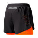 Calções de corrida masculinos de secagem rápida, pretos, com dupla camada, ideais para treino, musculação e exercícios.