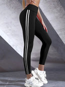Leggings elásticas de cintura alta para mulheres, primavera e outono, finas, com tira dupla, justas, para corrida e esportes.