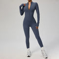 Macacão feminino SOISOU com zíper, secagem rápida, roupa esportiva para academia, ioga, conjunto de treino em nylon e elastano.