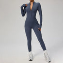 Macacão feminino SOISOU com zíper, secagem rápida, roupa esportiva para academia, ioga, conjunto de treino em nylon e elastano.