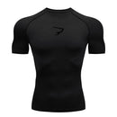 Camiseta de compressão masculina para corrida, manga curta, esportiva, para academia, fitness, agasalho masculino para corrida, camisa esportiva.