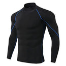 Camiseta esportiva masculina de secagem rápida para musculação e corrida, manga longa, compressão, para academia, justa e resistente ao sol.