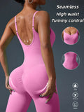 Macacão esportivo Fitness sem costura, cor sólida, sexy, com decote nas costas, justo ao corpo, ideal para exercícios, academia e atividades físicas.