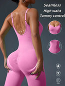 Macacão esportivo Fitness sem costura, cor sólida, sexy, com decote nas costas, justo ao corpo, ideal para exercícios, academia e atividades físicas.