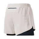 Calções de corrida masculinos de secagem rápida, pretos, com dupla camada, ideais para treino, musculação e exercícios.