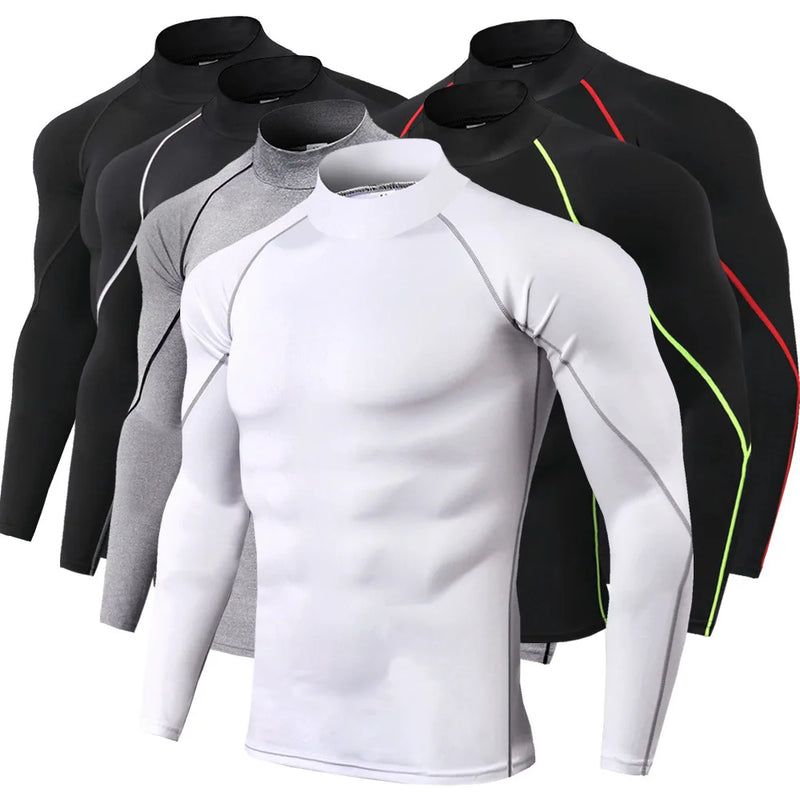 Camiseta esportiva masculina de secagem rápida para musculação e corrida, manga longa, compressão, para academia, justa e resistente ao sol.