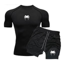 Conjunto de compressão masculino para fitness e atividades físicas - Conjunto de shorts de manga curta com estampa de anime, secagem rápida e camada dupla para o verão. Ideal para corrida e exercícios.