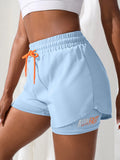 Shorts fitness femininos de cintura alta com controle elástico de proximidade, shorts de corrida, imitação de calça de duas peças