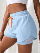 Shorts fitness femininos de cintura alta com controle elástico de proximidade, shorts de corrida, imitação de calça de duas peças
