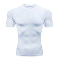 Camiseta de compressão masculina para corrida, manga curta, esportiva, para academia, fitness, agasalho masculino para corrida, camisa esportiva.