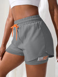 Shorts fitness femininos de cintura alta com controle elástico de proximidade, shorts de corrida, imitação de calça de duas peças
